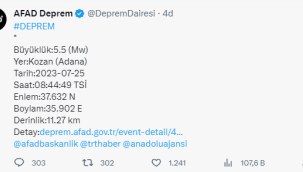 Kozan'da 5,5 Şiddetinde Deprem!